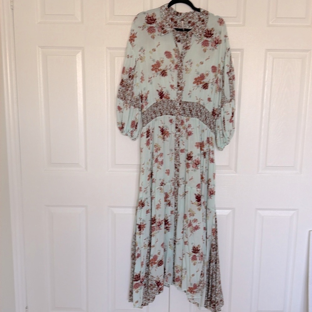 Free People maxi floral print boho tiered dress, size XL